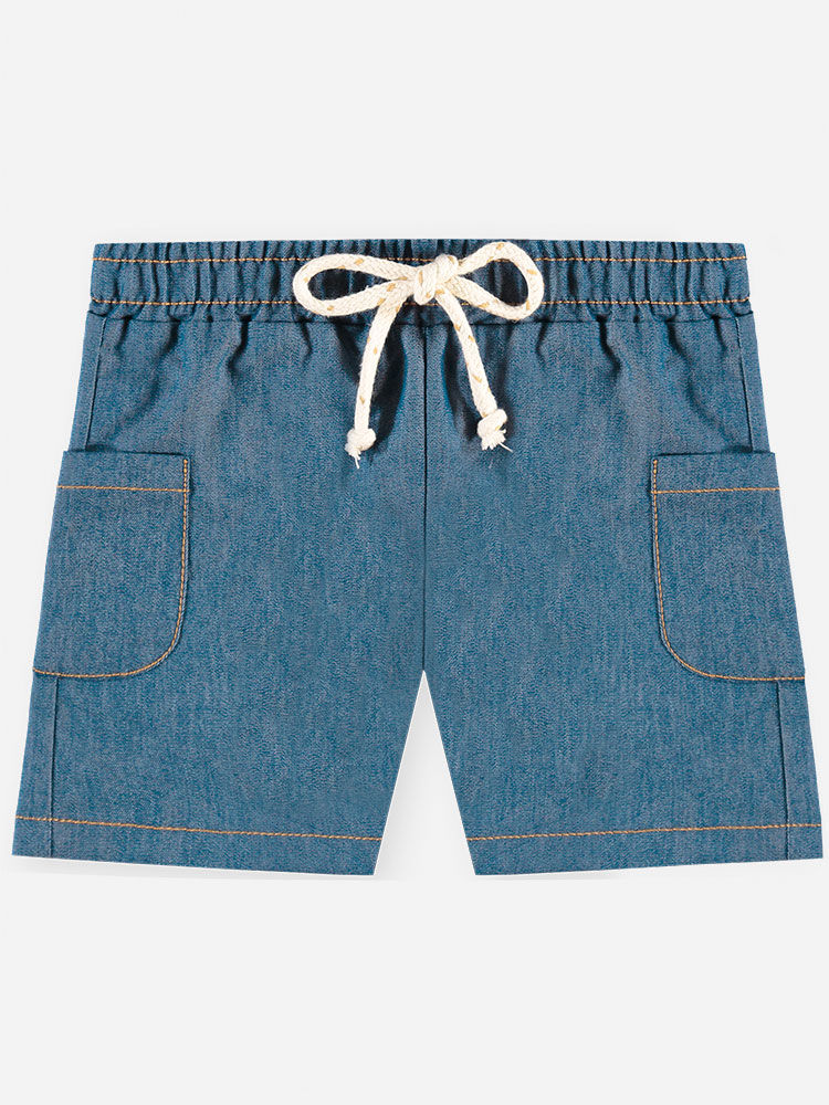Conjunto Bebê Menino Camiseta Ursinho Bordado e Bermuda Jeans Médio Conjunto Bebê Menino Camiseta Ursinho Bordado e Bermuda Jeans Médio