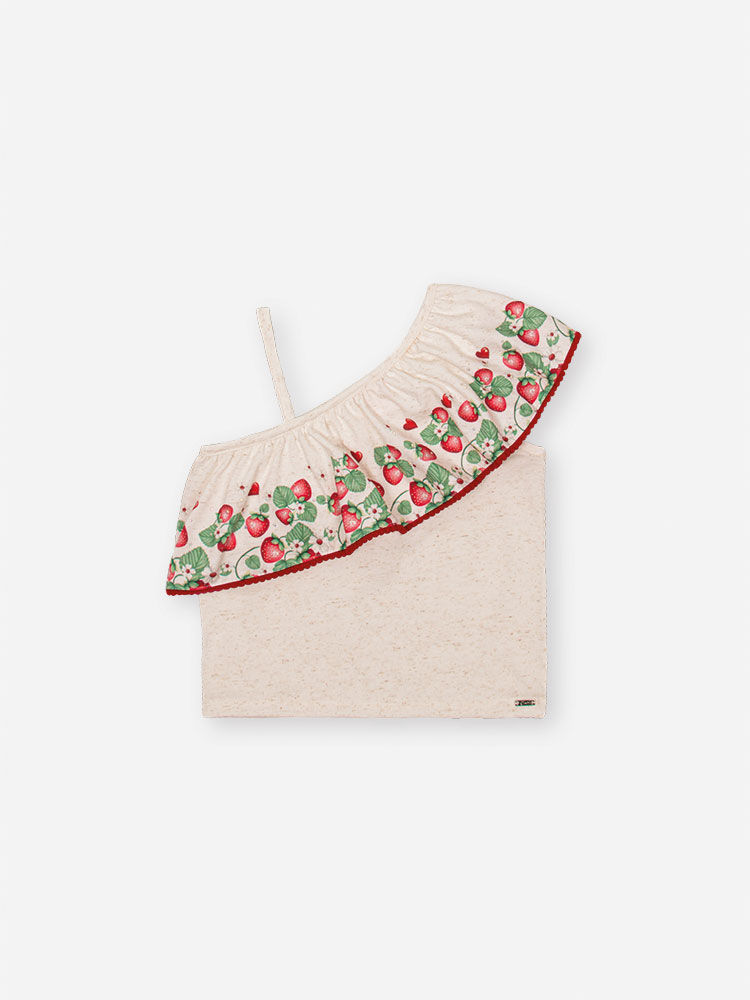 Conjunto Infantil com Blusa Boxy de Um Ombro Só e Shorts em Cotton Linho – Look Menina Verão Off Whi OFF WHITE
