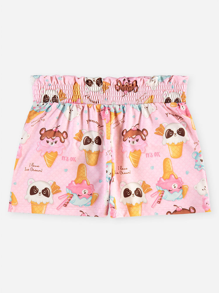 Short Infantil Menina Ursinhos e Sorvetes em Malha UV