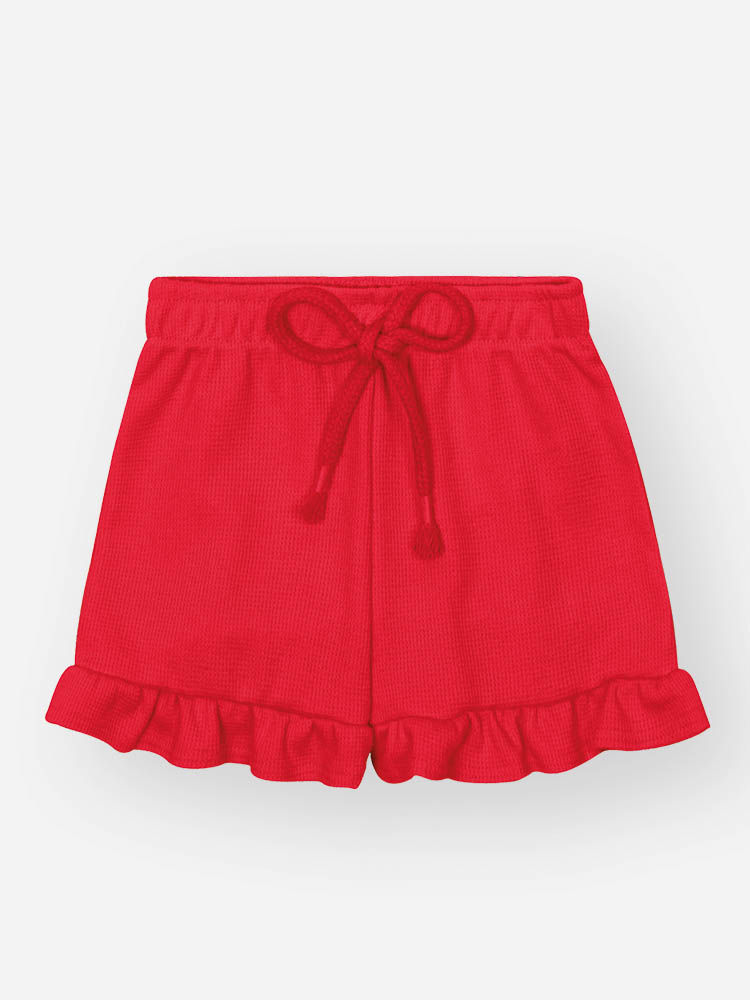 Conjunto Bebê Menina Vermelho em Moletinho Waffle – Blusa Boxy com Shorts Infantil Delicado Cinti Ba VERMELHO MARTE
