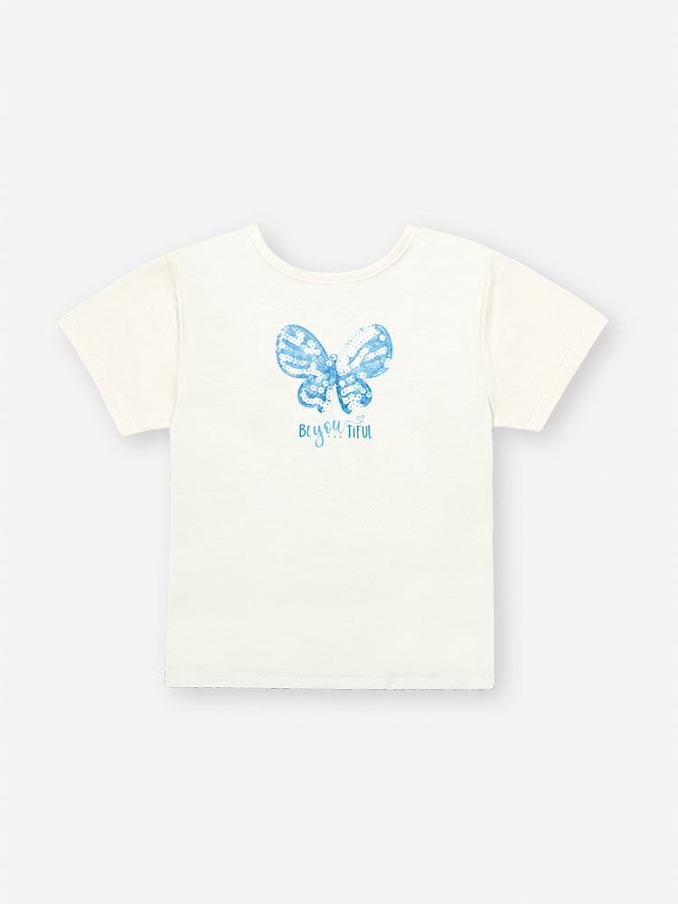 Conjunto Infantil com Blusa em Cotton Bordada e Shorts Estampado – Look Menina Verão com Ursinhas NATURAL/AZ PORCELANA