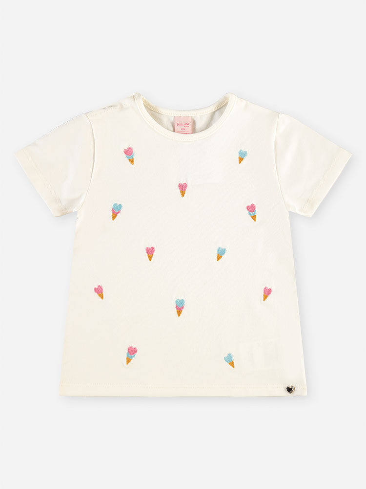Conjunto Bebê Blusa Bordada Sorvetes e Ciclista Rosa Canelada