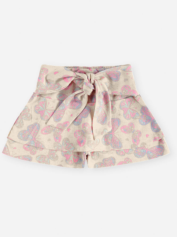 Conjunto Infantil Menina Blusa Boxy e Short-Saia Borboletas