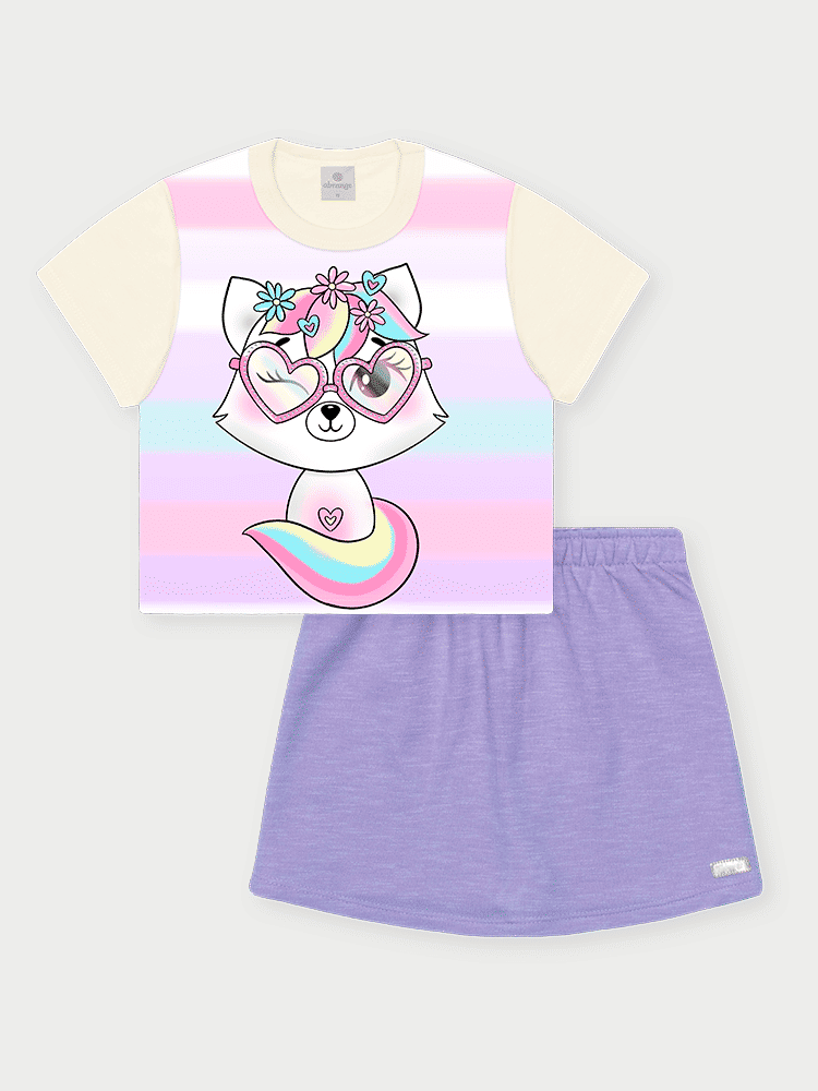 Conjunto Infantil Menina Raposa Listrada Lilás Abrange