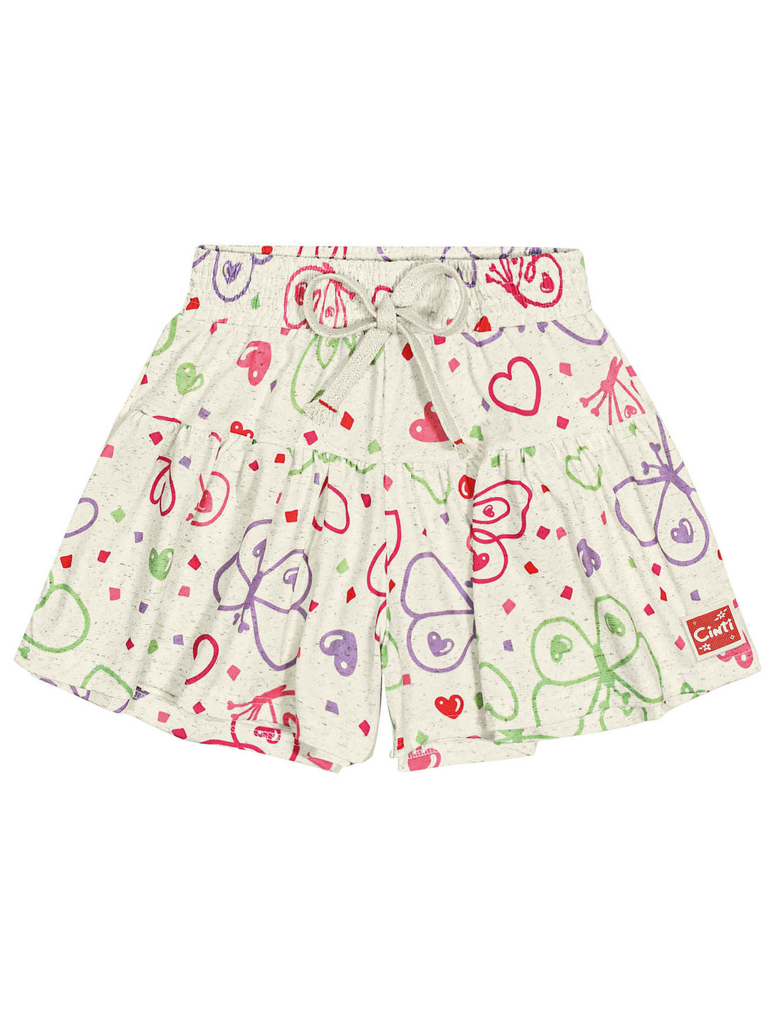 Conjunto Infantil Menina Blusa Boxy E Short Borboletas Off White Cinti