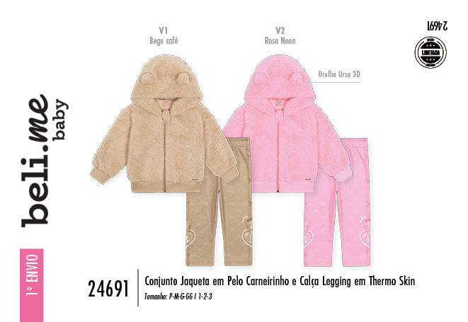 Conjunto Infantil Menina Teddy com Orelha Urso 3D Beli.me