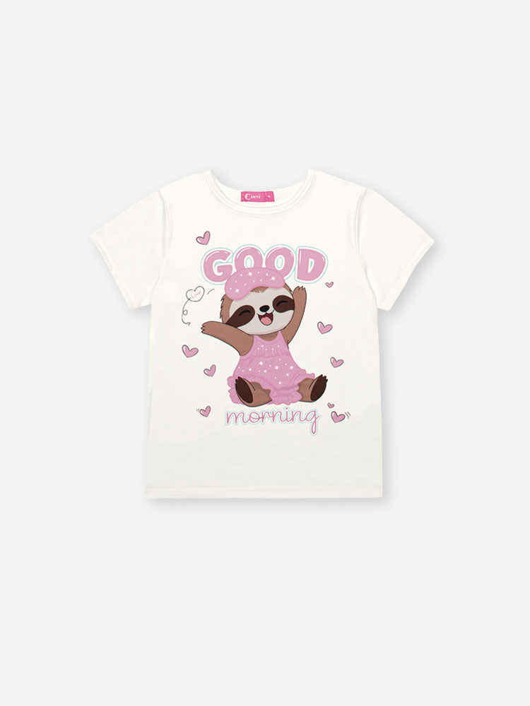 Pijama Infantil com Blusa, Shorts em Malha Suede e Máscara de Dormir – Pijama Menina Verão de Pregui NATURAL/RS IOGURTE
