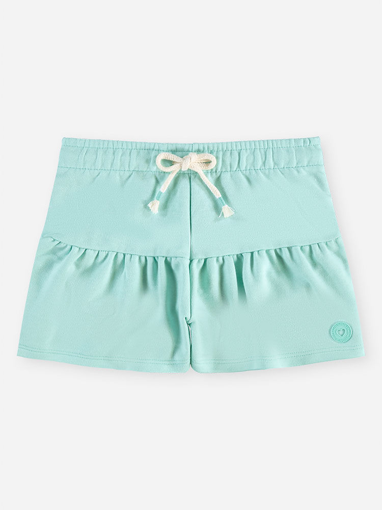 Short Infantil Menina em Moletom com Babado e Cordão Menta