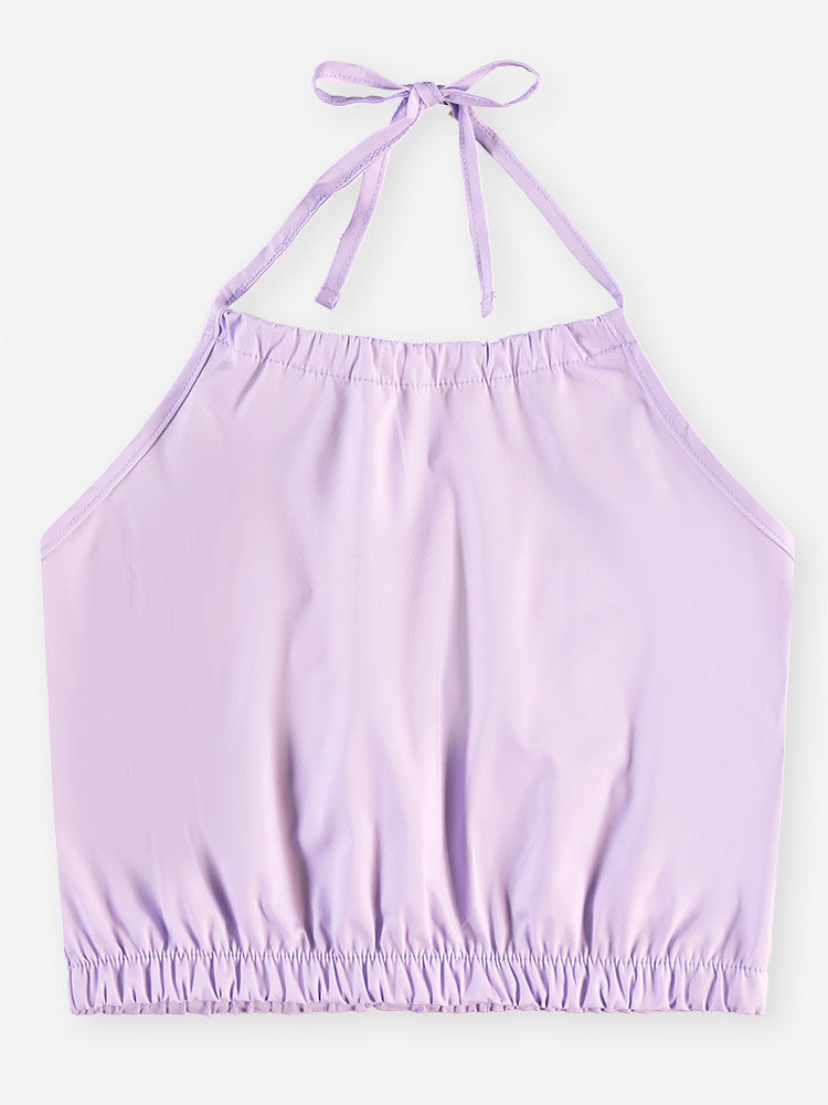 Conjunto Infantil Regata Cropped e Short Lilás com Laço e Strass