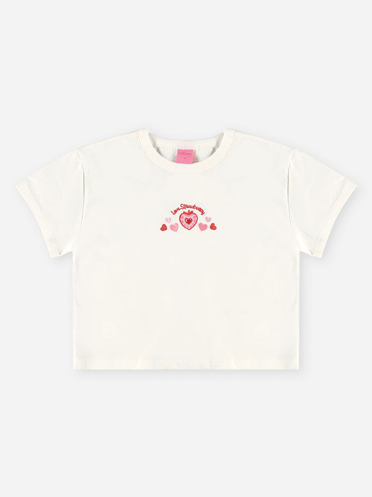 Conjunto Infantil Menina Blusa Boxy e Short Rosa com Morango Bordado