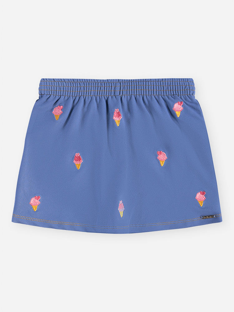 Conjunto Infantil Blusa Lastex e Short-Saia Sorvetes Bordado
