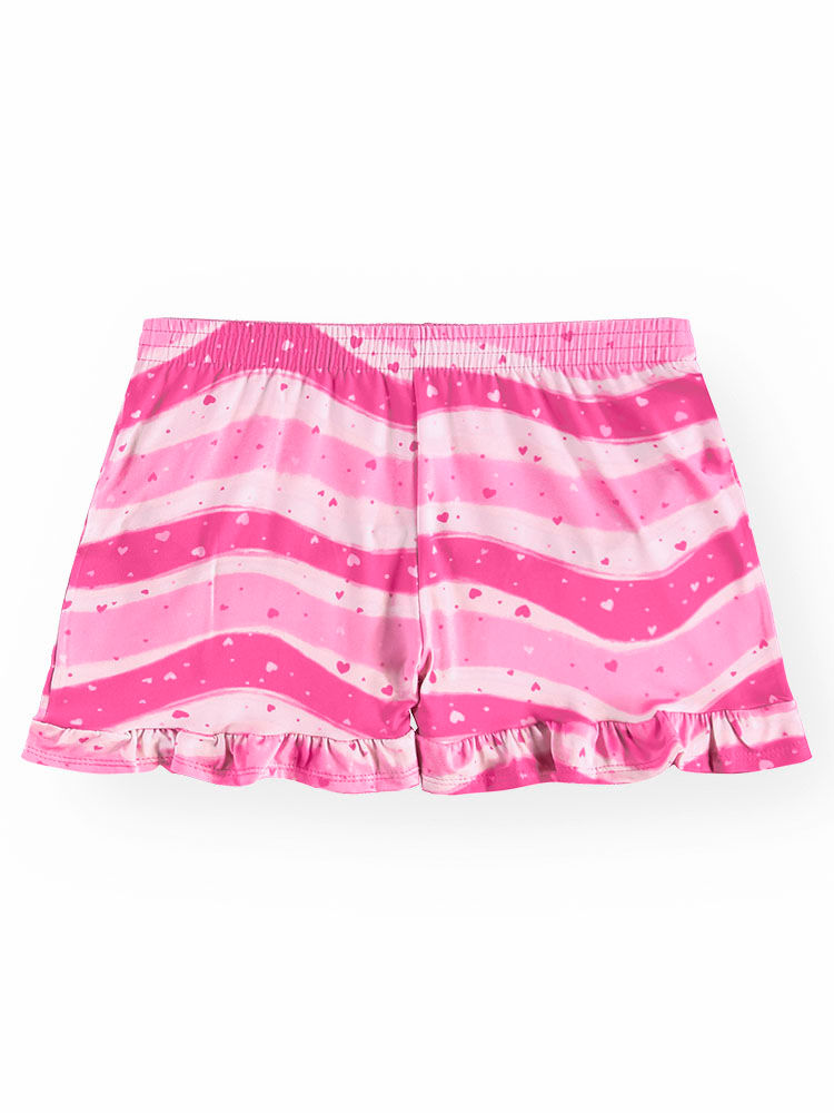 Conjunto Infantil Menina Blusa e Short Listrado Rosa em Malha Suede
