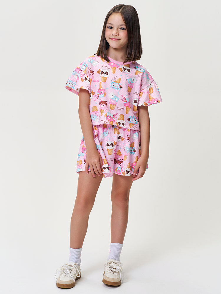 Conjunto Infantil Boxy e Short Molecotton de Sorvetes