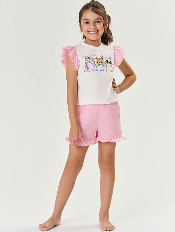 PIJAMA BLUSA E SHORTS NATURAL/VM MARTE