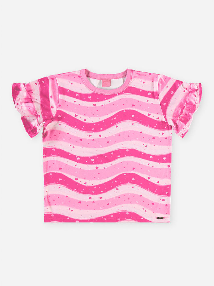 Conjunto Infantil Menina Blusa e Short Listrado Rosa em Malha Suede