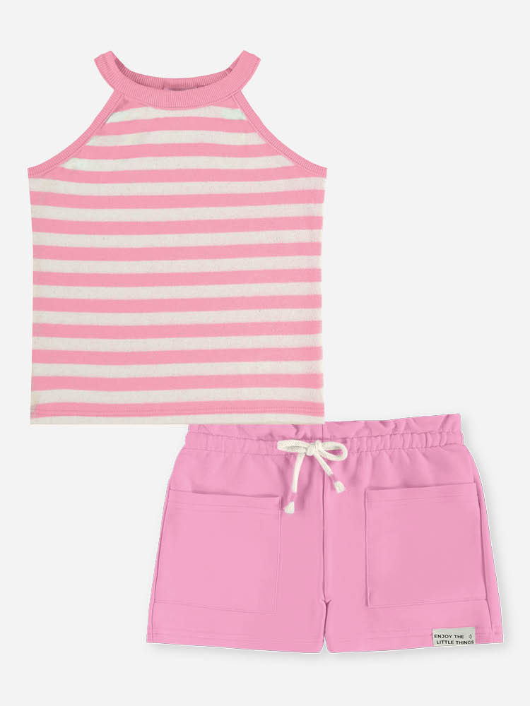 Conjunto Infantil Menina Regata Listrada e Short em Moletom Barbie