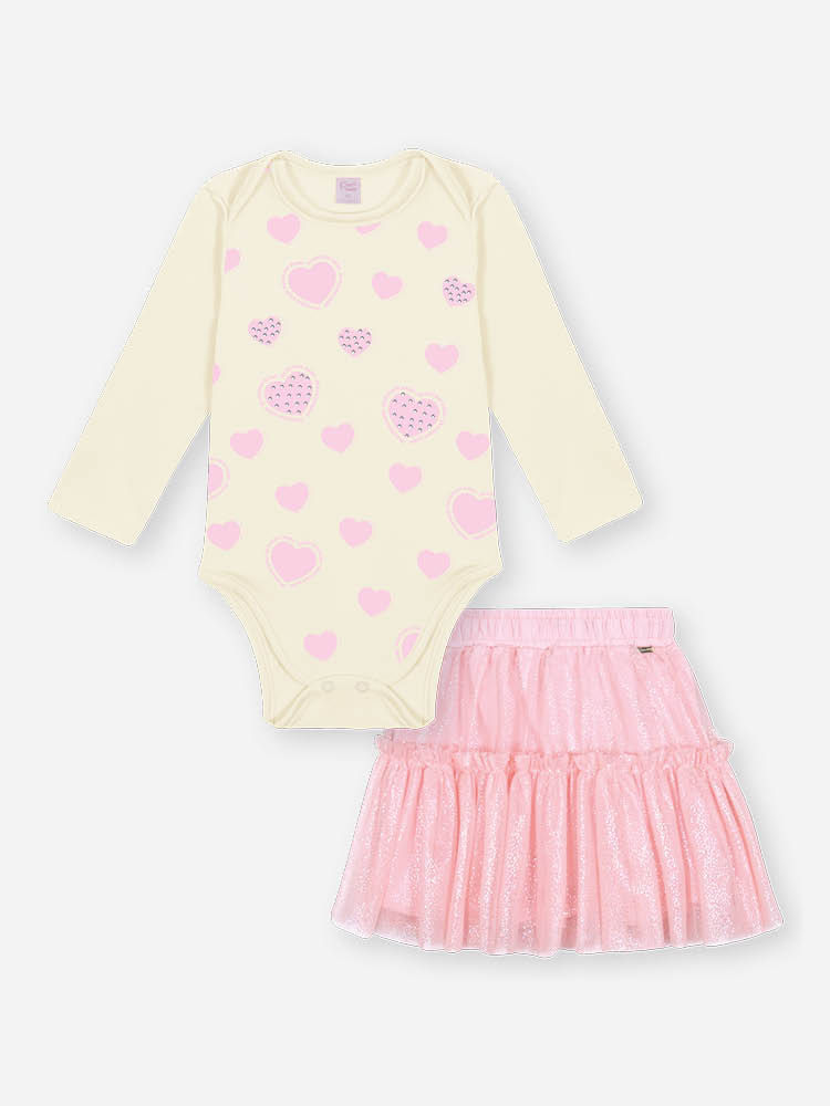 Conjunto Bebê Menina com Tule Corações Mundo Cinti