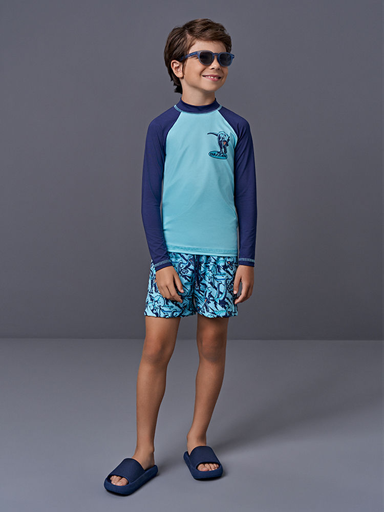 Conjunto Infantil UV Jurassic World Raptor Boardshort Verde