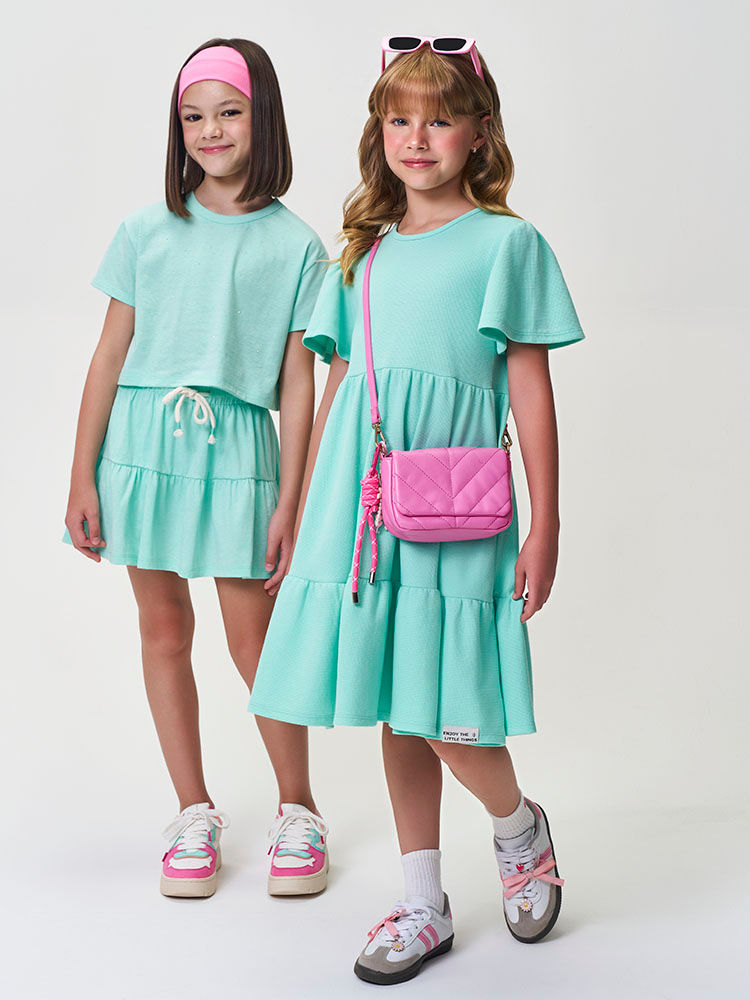Conjunto Infantil Menina Cropped e Saia-Short com Strass Brisa