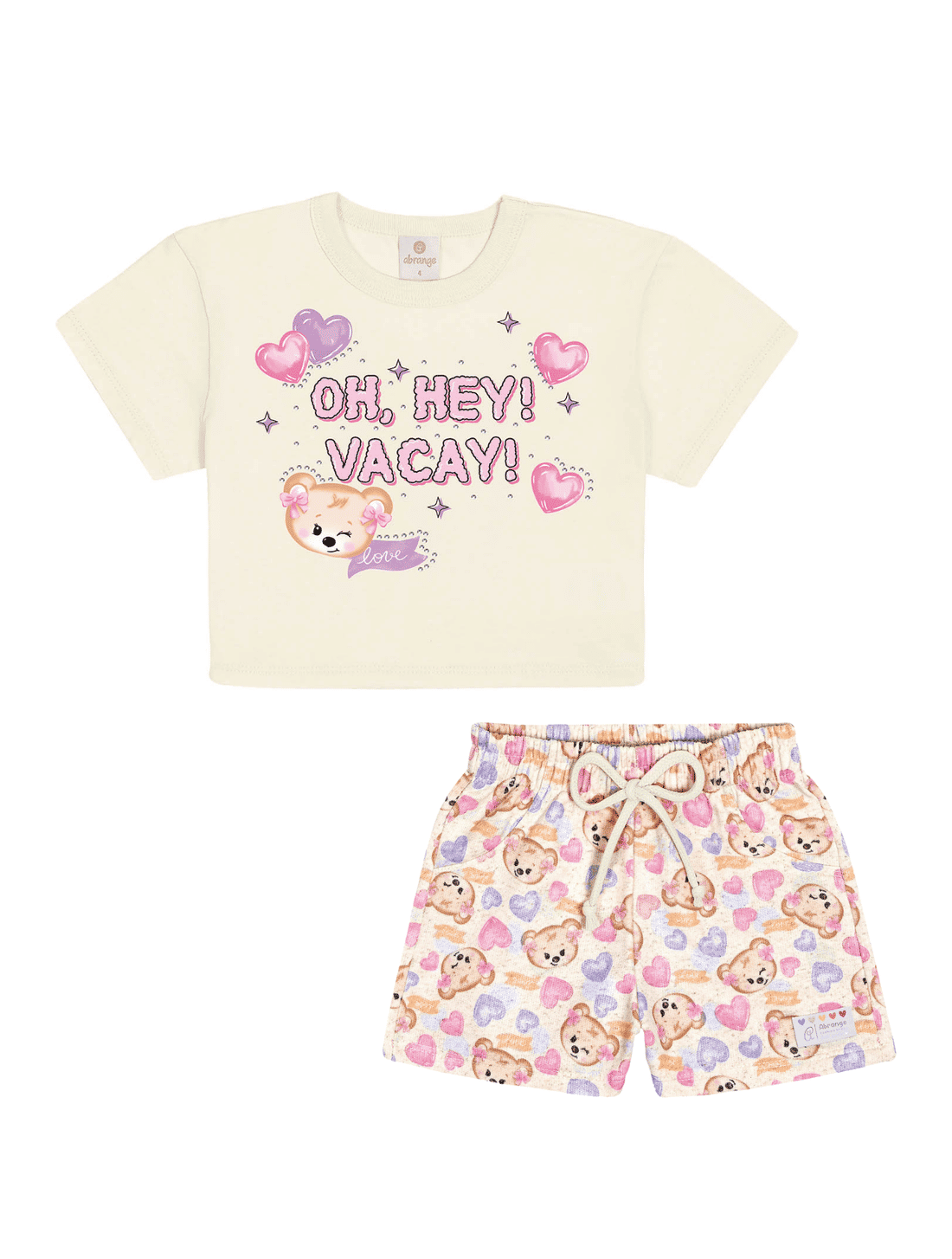 CONJ BLUSA E SHORTS NATURAL/ROSA BARBIE