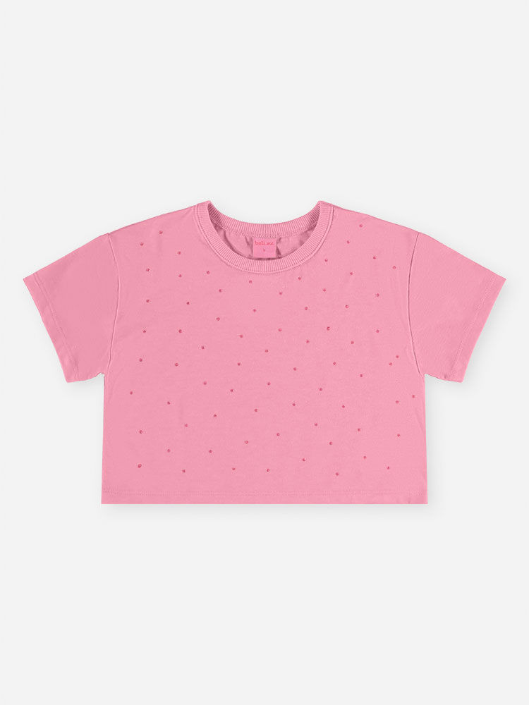 Conjunto Infantil Menina Cropped e Saia-Short com Strass Barbie