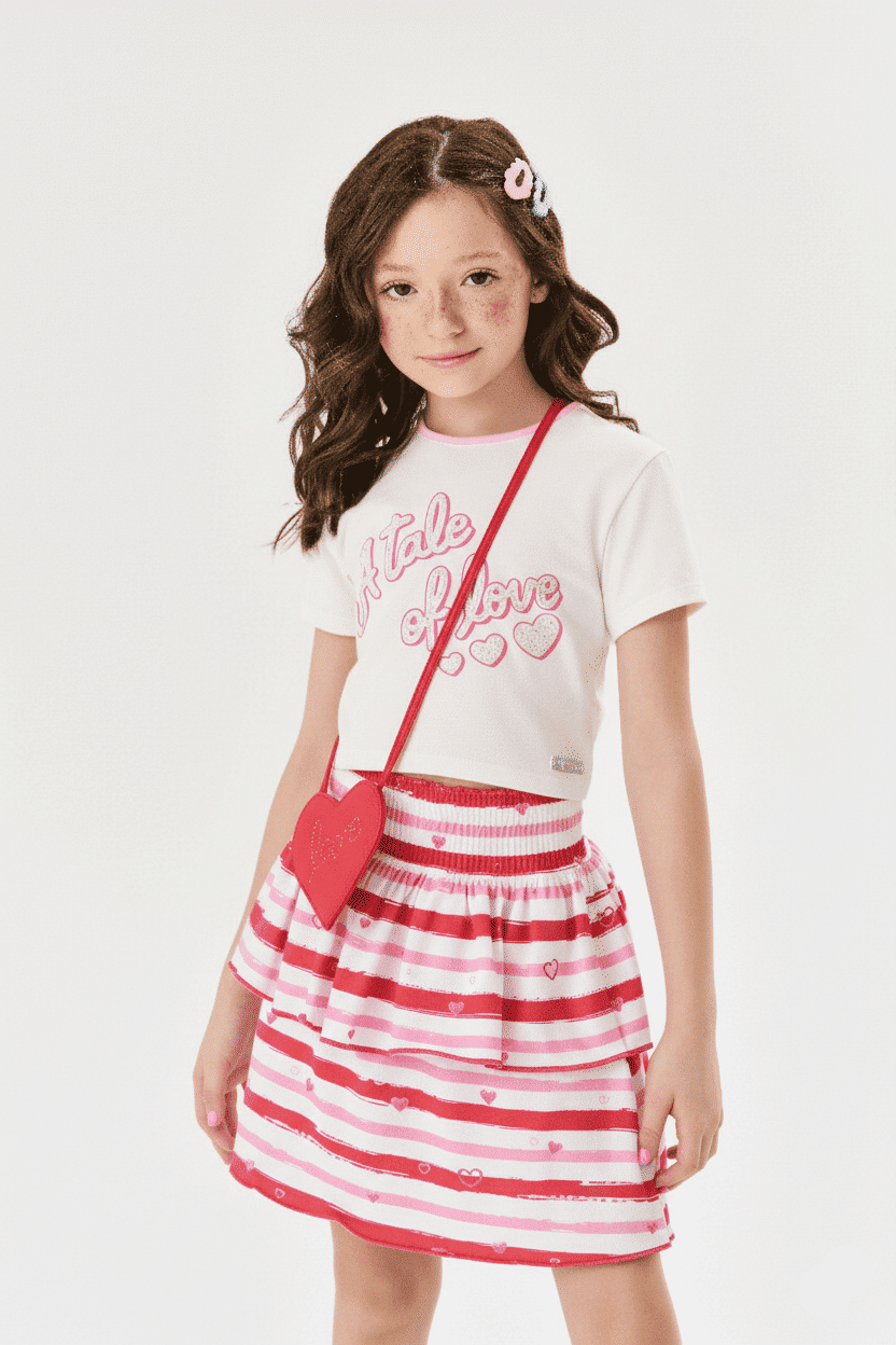 CONJ BLUSA,SAIA/SHORTS E BOLSA NAT/RS CHEER/RS CHEE
