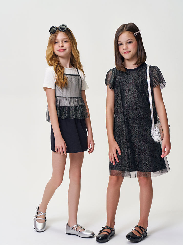 Conjunto Infantil Noite de Brilho com Tule e Short-Saia