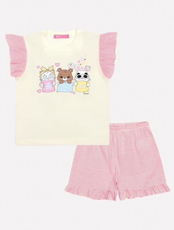 PIJAMA BLUSA E SHORTS NATURAL/ROSA CINTI
