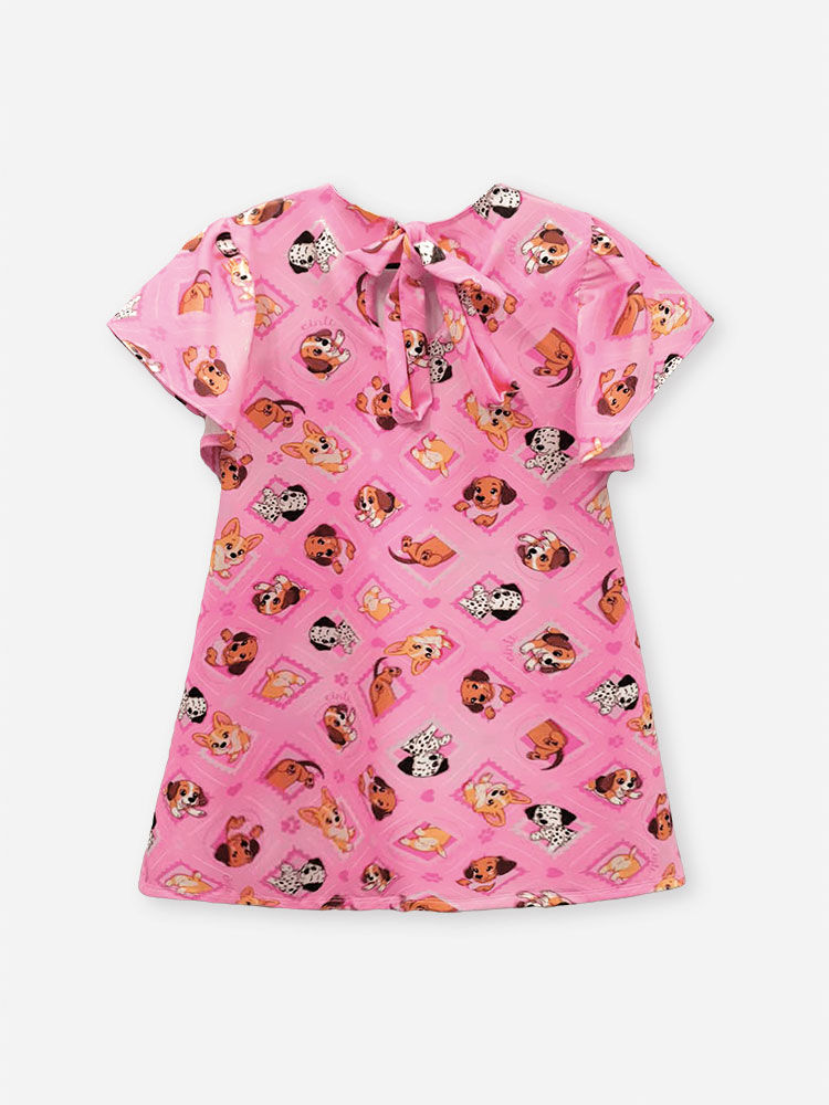 Vestido Infantil em Suplex com Estampa de Cachorrinhos – Vestido Menina Verão Rosa com Strass ROSA IOGURTE