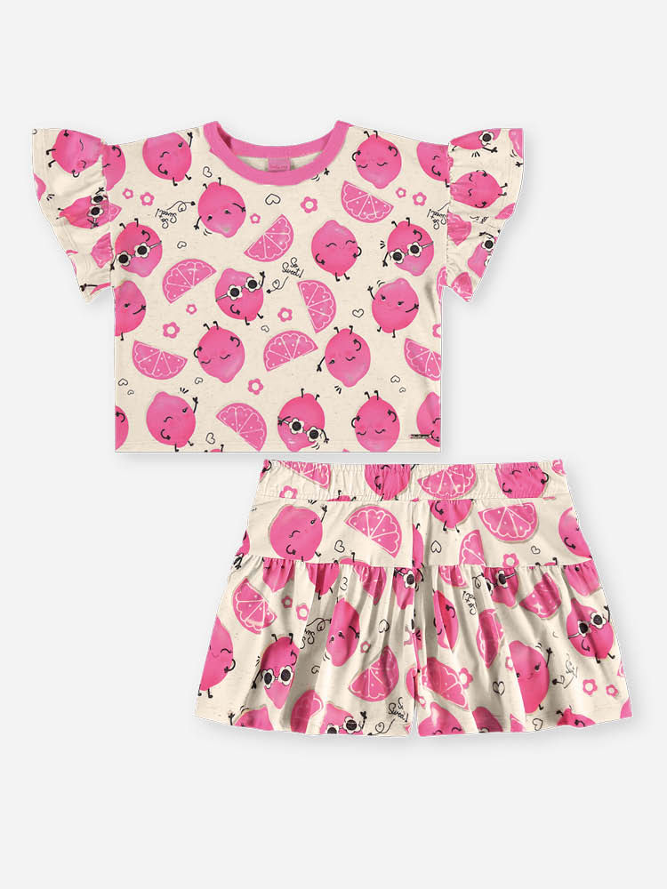 Conjunto Infantil Menina Blusa Boxy e Short Limões