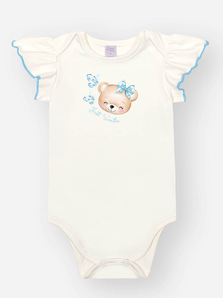 Conjunto Bebê Menina Body com Saia em Tule Foil Ursinha – Look Delicado Cinti Baby NATURAL/AZ PORCELANA