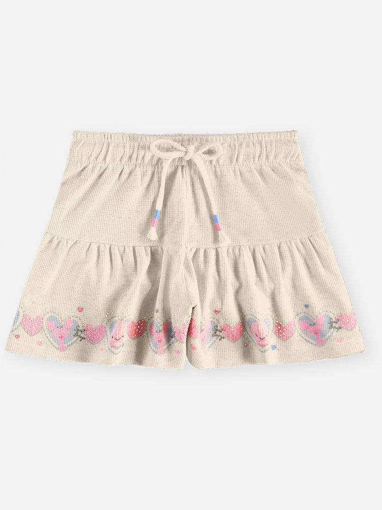 Conjunto Infantil Menina Blusa Boxy e Short Estampa Conchas com Strass