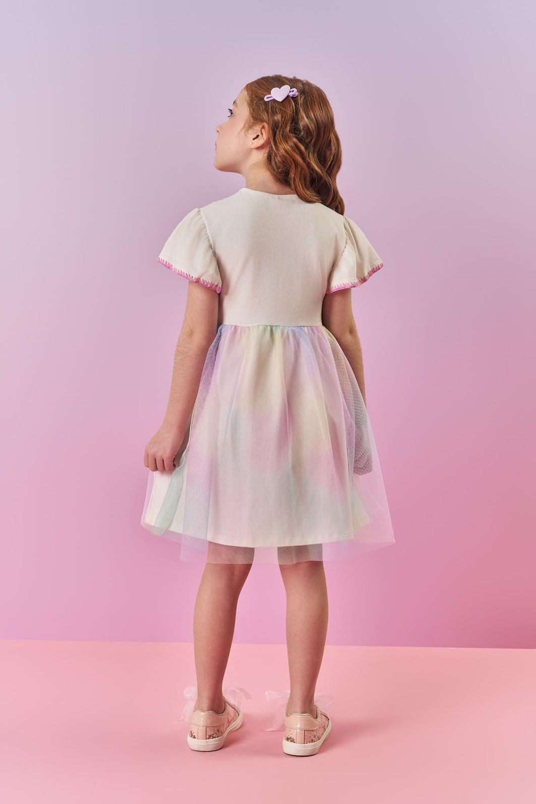 Vestido Infantil Manga Curta com Tule – Vestido Menina Temático Unicórnio Mundo Cinti