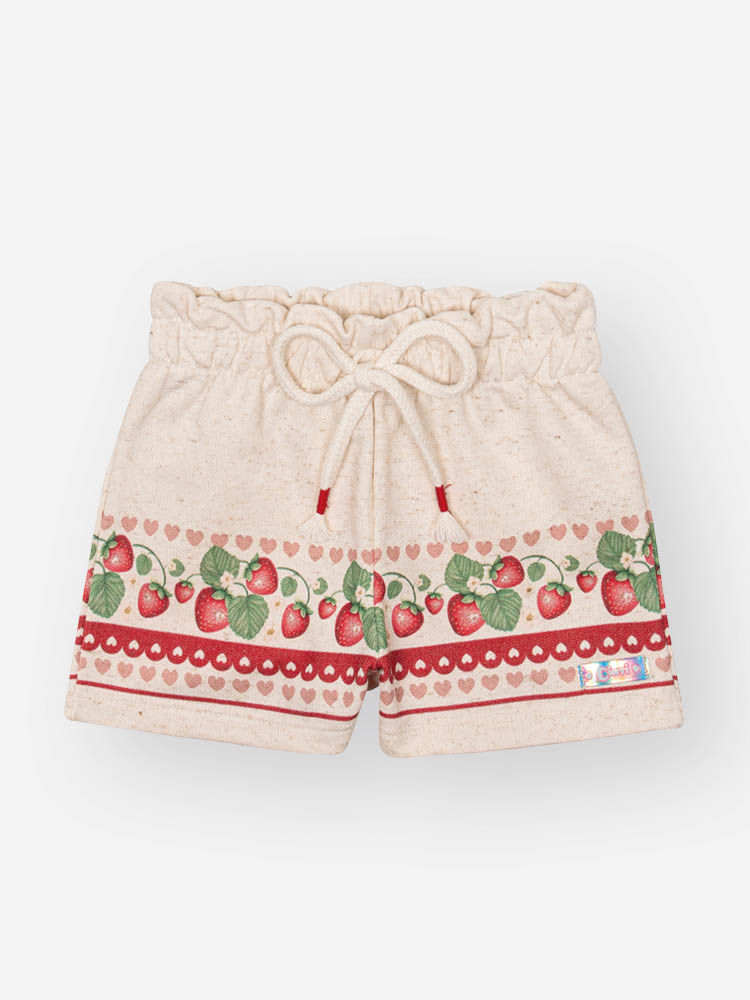 Conjunto Bebê Menina Berry Sweet em Moletom Linho – Blusa e Shorts Infantil com Estampa de Gatinha e OFF WHITE