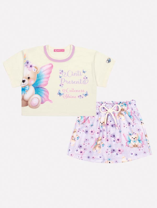 CONJ BLUSA E SHORTS/SAIA NATURAL/LILAS CINTI