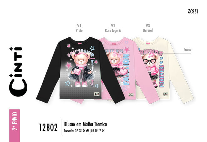 Blusa Infantil Menina em Malha Térmica Estampado – Manga Longa Inverno