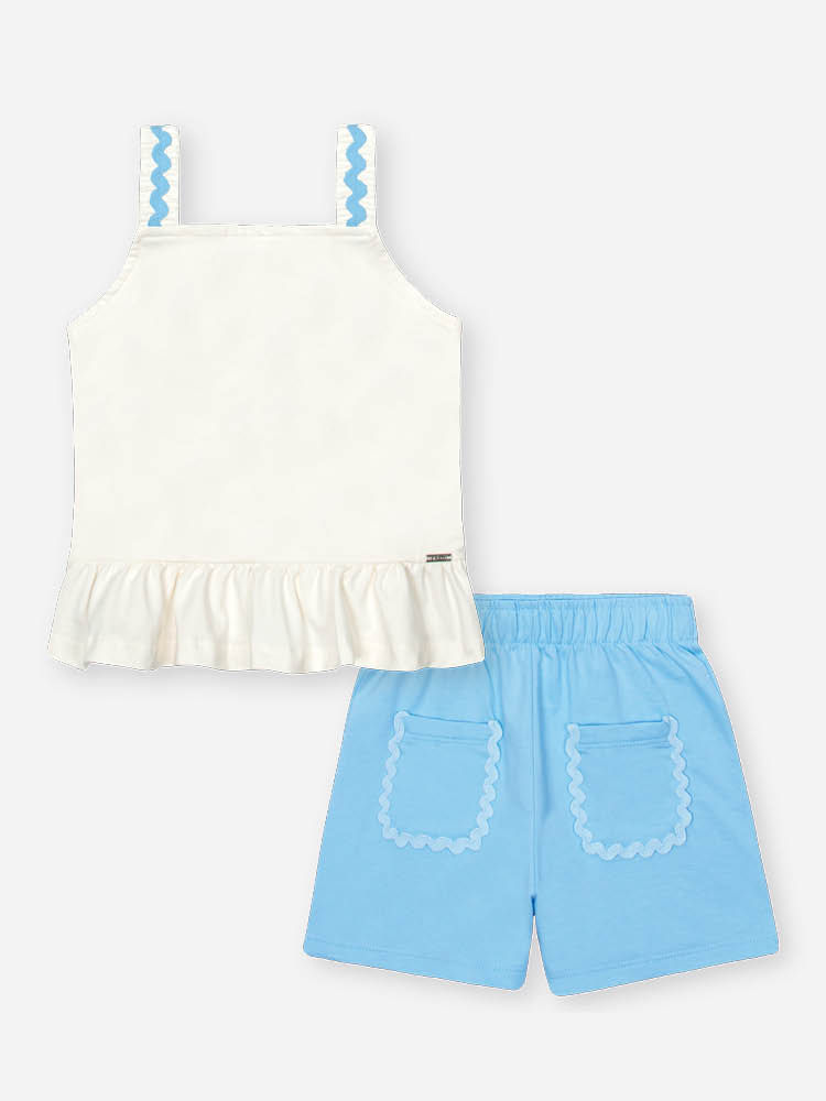 Conjunto Infantil com Regata Boxy em Cotton e Shorts em Moletinho – Look Menina Verão com Algodão NATURAL/AZ PORCELANA