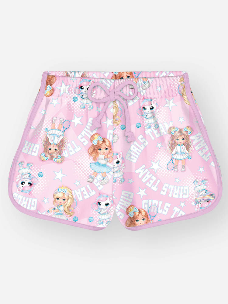 Shorts Infantil Básico em Nylon Estampado – Short Menina Verão Estampado com Elastano LILAS CINTI