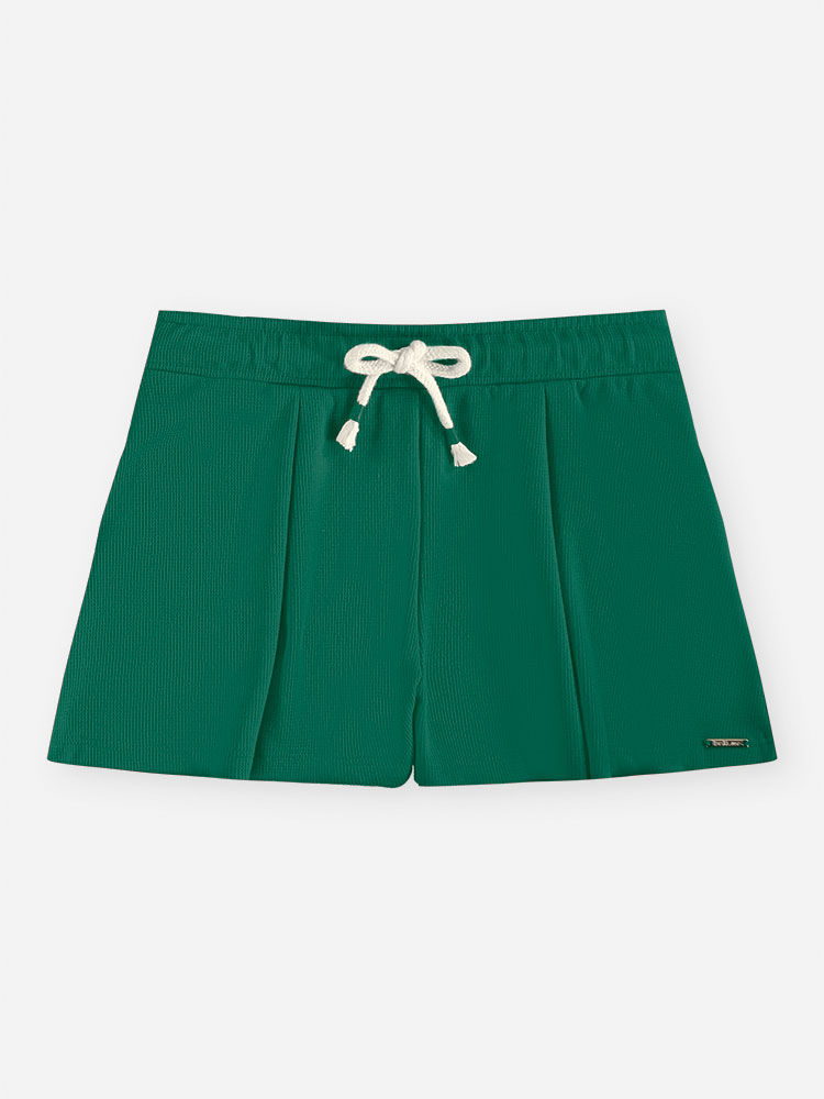 Conjunto Infantil Menina Blusa Boxy Laços e Short Waffle Verde