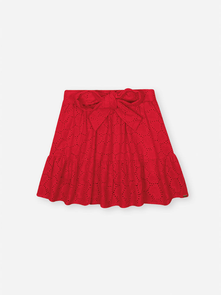 Conjunto Infantil de Festa com Blusa em Cotton e Saia Shorts em Laise Coração – Look Menina Verão co NATURAL/VM MARTE