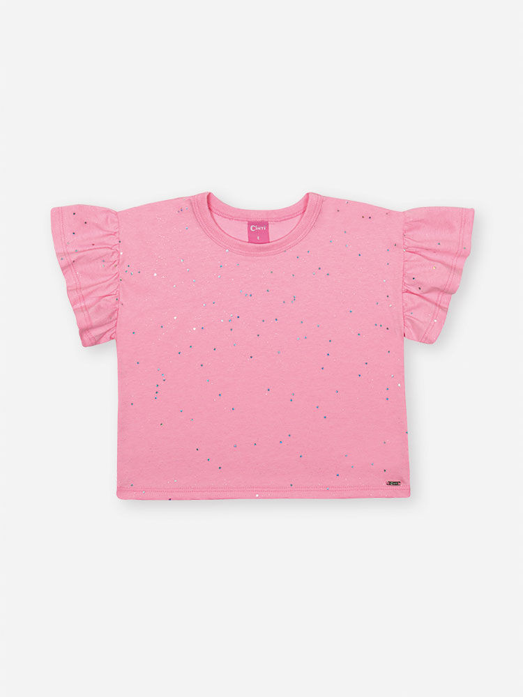 Conjunto Infantil Neon Love com Blusa e Shorts em Meia Malha P.A com Glitter – Look Menina Verão ROSA BARBIE