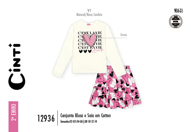 Conjunto Menina C'EST LA VIE Corações Mundo Cinti