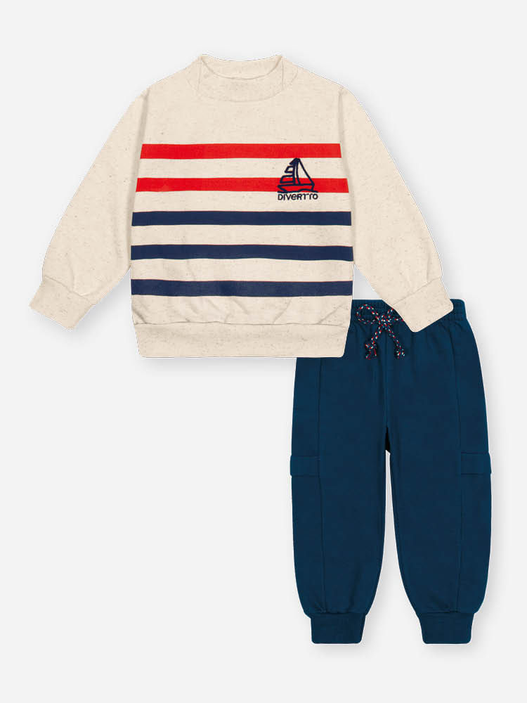 Conjunto Bebê Menino Listras Saylor's Divertto OFF WHITE/AZ MARINHO