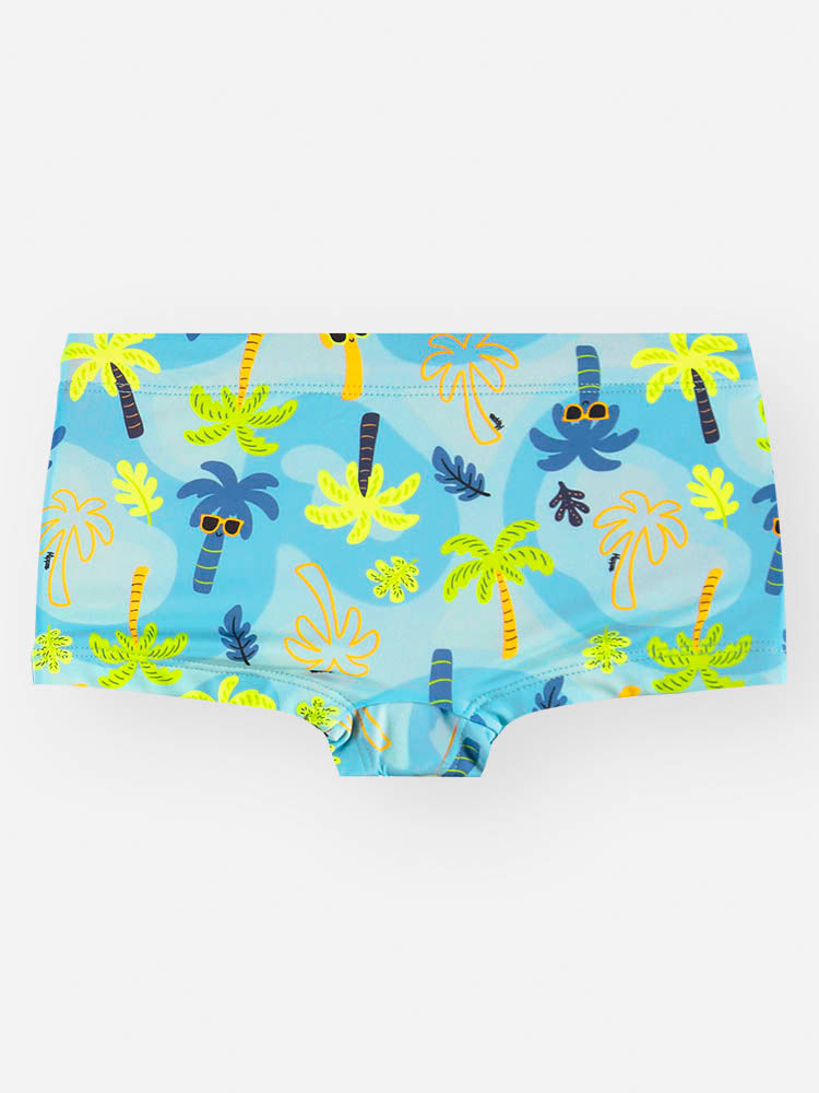 Conjunto Menino em Malha UV Camiseta e Sunga Palmas Laranja Neon