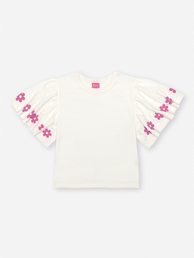 Conjunto Infantil com Blusa e Saia Shorts Bordada – Look Menina Verão Off White NATURAL/OFF WHITE
