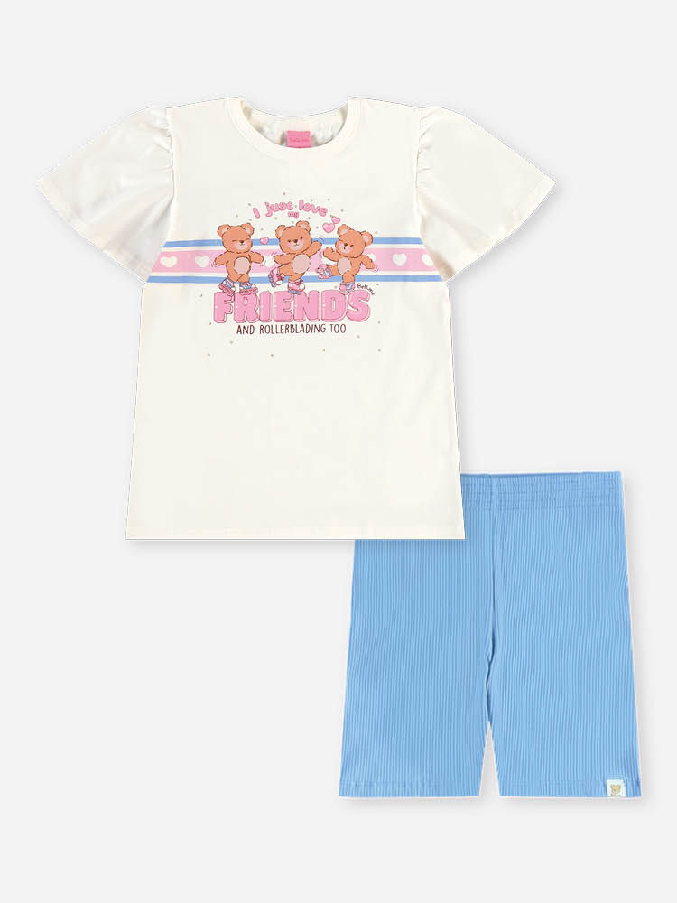 Conjunto Infantil Blusa de Ursinhos e Ciclista Azul
