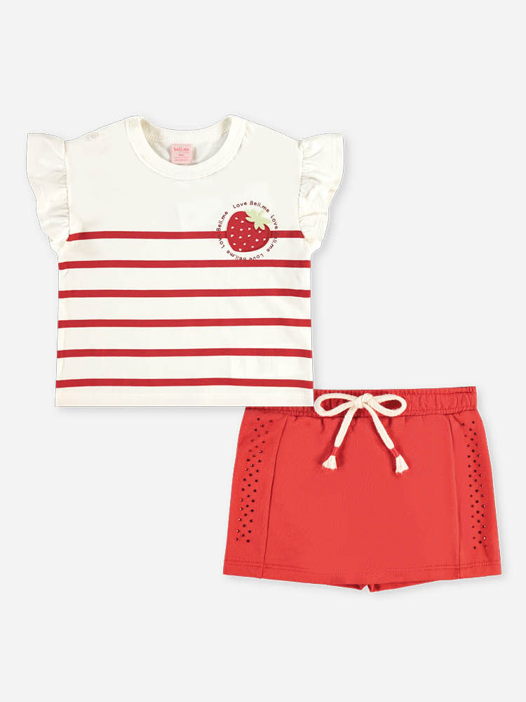 Conjunto Bebê Blusa de Morango e Short-Saia Vermelho