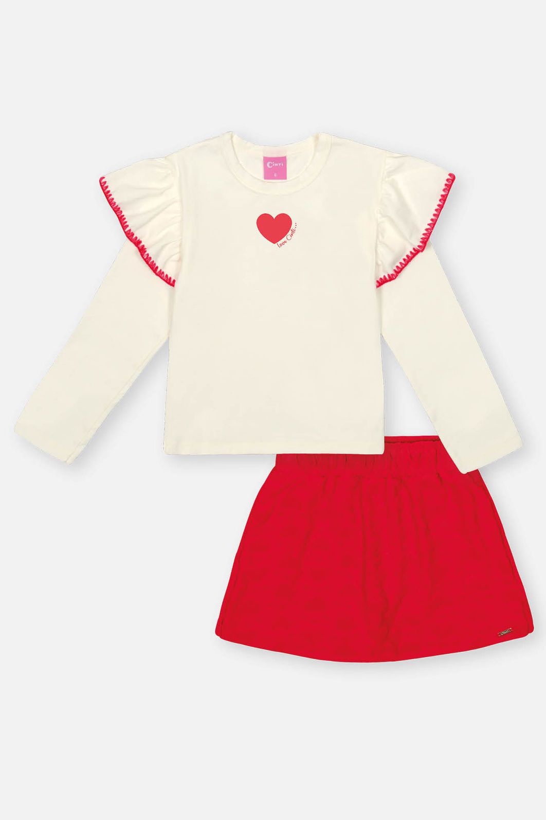 Conjunto Infantil Menina Blusa Babado E Short-Saia Vermelho Mundo Cinti