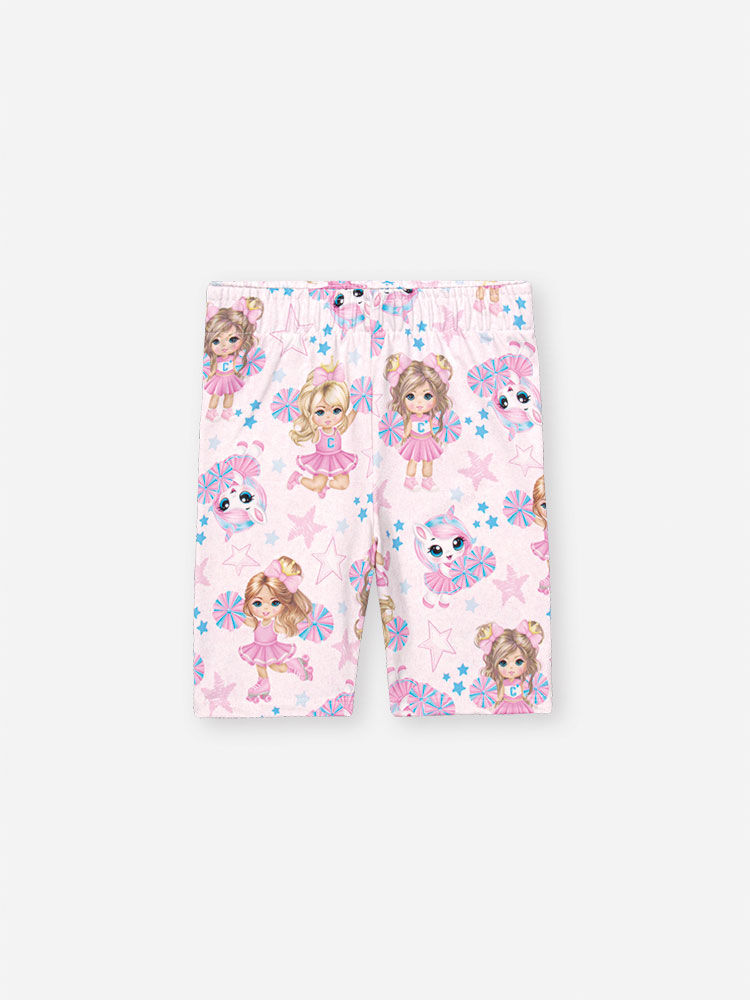 Conjunto Infantil Menina Cheerleader com Bermuda Ciclista Estampada NATURAL/RS CONFETE