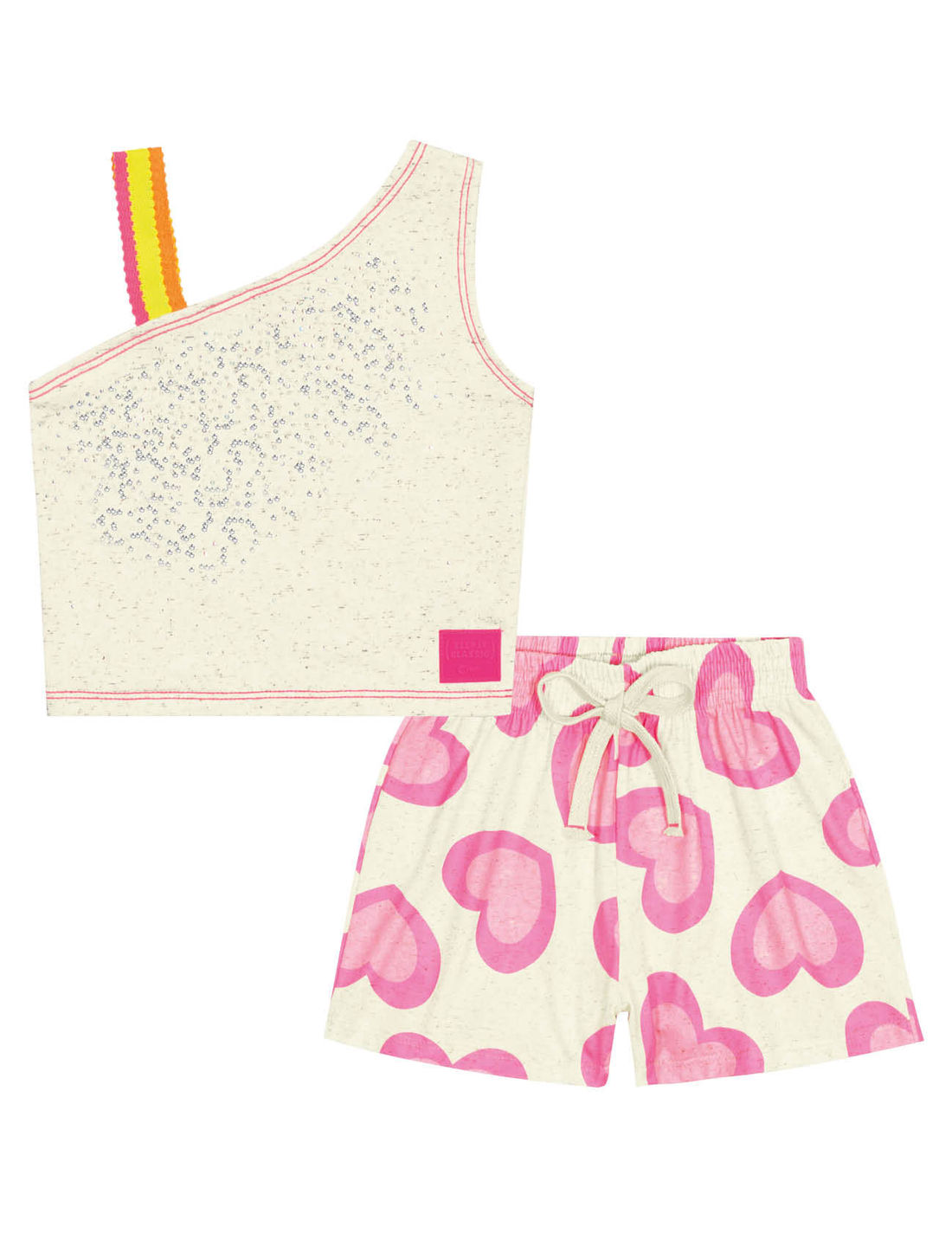 CONJ BLUSA E SHORTS OFF WHITE/ROSA NEON